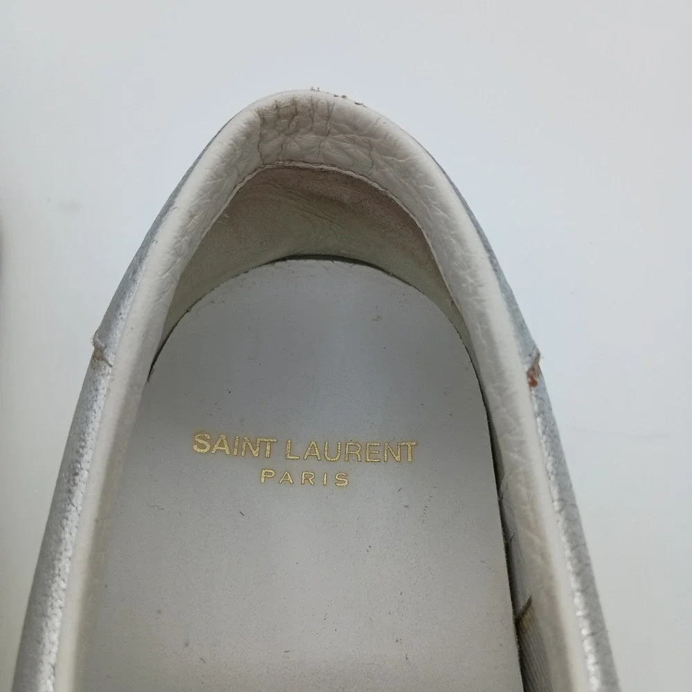 Saint Laurent Paris Silver Metallic Leather Low Top‎ Platform Sneakers EU 40